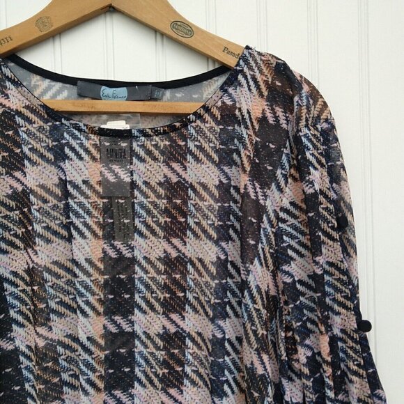 Eva Franco Anthropologie Belinda Top Size L NWT Plaid Mesh Ruffle Bell Sleeve - Picture 3 of 9